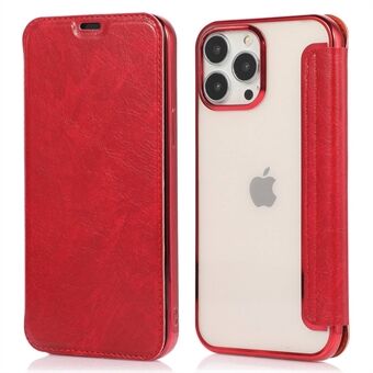 Voor iPhone 14 6.1 inch PU Lederen Flip Case Transparant TPU Back Stand Functie Galvaniseren Cover met Kaarthouder: