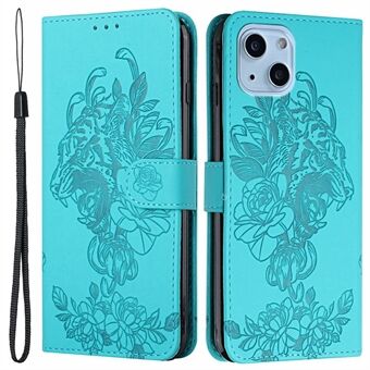 Voor iPhone 14 6.1 inch PU Lederen Case Portemonnee Stand Functie Head Bedrukte Flip Cover met Polsband: