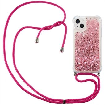 Voor iPhone 14 6.1 inch Glitter Vloeibare Vloeistof Drijvende Telefoon Case Drijfzand Clear Soft TPU Beschermhoes met Verstelbare Lanyard: