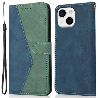 Voor iPhone 14 6.1 inch Dual-color Splicing PU Lederen Portemonnee Stand Folio Flip Case Cover met Polsband: