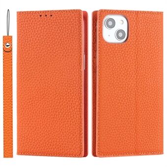 Lederen hoesje voor iPhone 14 6.1 inch, Litchi-textuur Drop-proof Phone Wallet Stand Cover met draagriem