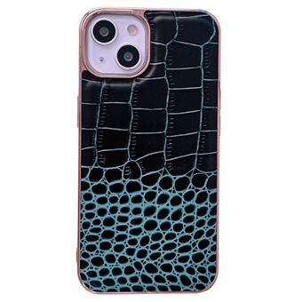 Voor iPhone 14 6.1 inch Krokodil Textuur Anti- Scratch Echt Rundleer Gecoat TPU + PC Nano Galvaniseren Telefoon Case