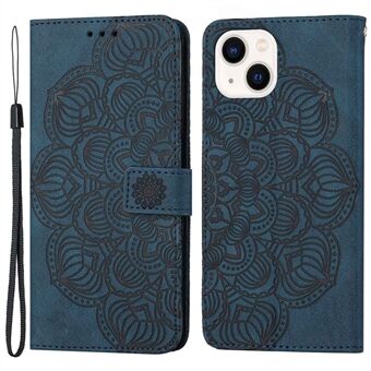 Voor iPhone 14 6.1 inch Mandala Bloem Bedrukt PU Leer Magnetische Flip Cover Stand Feature Handriem Portemonnee Portemonnee Case: