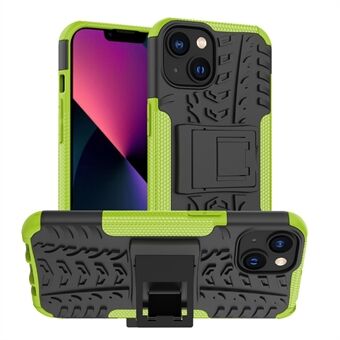 Voor iPhone 14 6.1 inch Tyre Patroon Antislip Telefoon Case Hard PC Soft TPU Dual Layer Shockproof Beschermhoes met Kickstand: