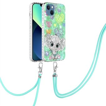 YB IMD Series-15 voor iPhone 14 6,1 inch Airbagbescherming TPU-telefoonhoes 2,0 mm dubbellaagse IMD IML-achterkant met lanyard - BK009