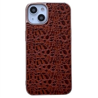 Nano Galvaniseren Telefoon Cover voor iPhone 14 6,1 inch, Getextureerde Echte Koeienhuid Coating TPU + PC Bodem Case