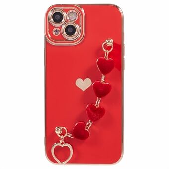 Voor iPhone 14 Hoesje Elektroplating Hartpatroon Zachte TPU Telefoonhoes met Handriem