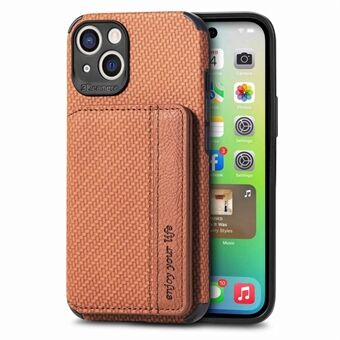 Voor iPhone 14 6.1 inch Anti-val Koolstofvezel Textuur RFID Blokkeren Telefoon Case Leer Gecoat TPU Anti- Scratch Magnetische Portemonnee Cover Kickstand