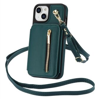 Voor iPhone 14 Hoesje Ritsvak in Leer Coated TPU Crossbody Telefoonhoesje