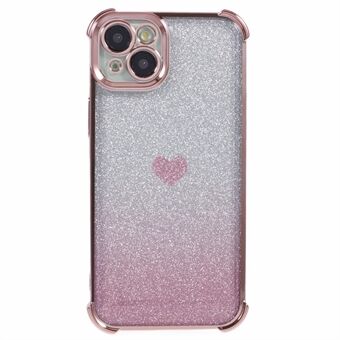 Voor iPhone 14 Valbescherming Telefoonhoesje Hartpatroon TPU Glitterpoeder Telefoonhoes