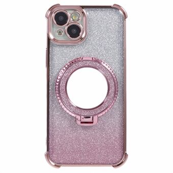 Voor iPhone 14 Hoes Hartjespatroon Rand Glitter TPU Telefoon Kickstand Hoes met Ronde Spiegel