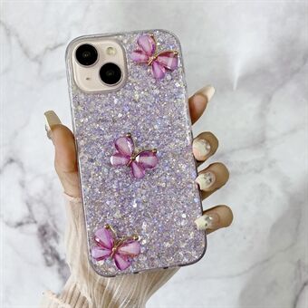 Voor iPhone 14 Hoesje Zachte TPU Epoxy Glitter Telefoonhoesje 3D Vlinders Ontwerp Esthetisch