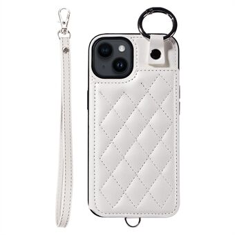 Kaartzak 009 voor iPhone 14 Hoesje Leder+TPU Ruitjes Telefoonhoes met Ringhouder