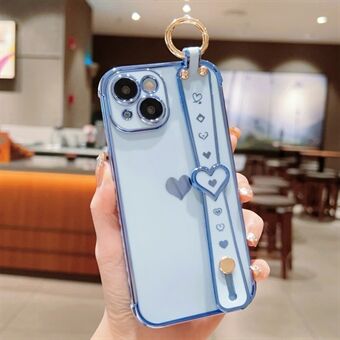 Voor iPhone 14 Hoesje Zacht TPU Telefoonhoesje Polsband Ringhouder Luxe Liefde Hart