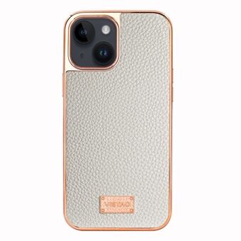 VIETAO Voor iPhone 14 Electroplating Phone Case Litchi Texture PU Leather Coated TPU Phone Cover