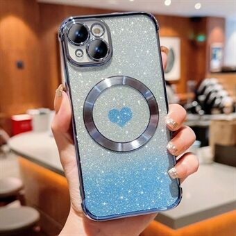 Voor iPhone 14 Hoes Compatibel met MagSafe Electroplating TPU Telefoonhoesje Esthetische Glitter Love Heart