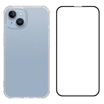 WANLONFENG FS-serie voor iPhone 14 TPU-hoesje Transparante Telefoonhoes met gehard glas schermfilm