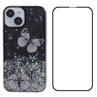 WANLONFENG AW Serie voor iPhone 14 Hoes met Screenprotector TPU Telefoonhoes 3D Vlinder Bling