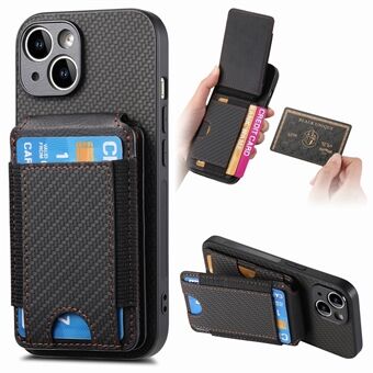 C1-12 Voor iPhone 14 Hoes Kaartsleuven Kickstand Leren Carbon Fiber Textuur Achterkant Cover