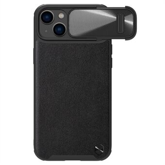 NILLKIN Voor iPhone 14 Shockproof Case PU Leather Coated Hard PC + Soft TPU Hybrid Case Slide Camera Cover Beschermende Shell