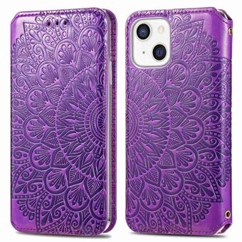 Voor iPhone 14 Mandala Bloem bedrukt PU-leer Volledige bescherming Telefoonhoes Magnetische Auto-closing Stand Wallet Cover