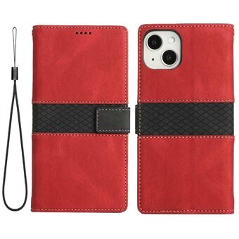 Voor iPhone 14 Anti-shock Grid Splicing Telefoon Case Anti-slijtage Folio Flip Wallet Cover PU Lederen Telefoon Shell Stand met Riem