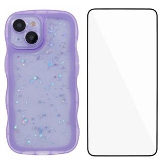 WANLONFENG JWT Serie voor iPhone 14 TPU Hoes Epoxy Telefoonhoes met Glooiende Rand en Gehard Glas