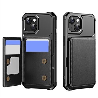Voor iPhone 14 Hoes Kaartsleuf Kickstand Leer+TPU Versterkte Hoek Telefoonhoesje