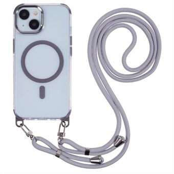 Voor iPhone 14 Clear Case Compatibel met MagSafe Schokbestendige PC+TPU Telefoonhoes met Lange Lanyard