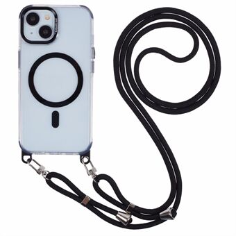 Voor iPhone 14 Clear Case Compatibel met MagSafe Schokbestendige PC+TPU Telefoonhoes met Lange Lanyard