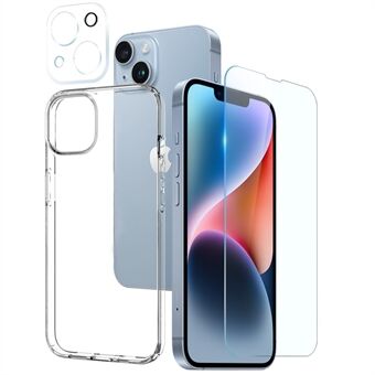 NORTHJO TPU-telefoonhoes voor iPhone 14 Anti-Fall Ultra Clear 3-in-1 beschermhoes met schermbeschermer van gehard glas / cameralensafdekking