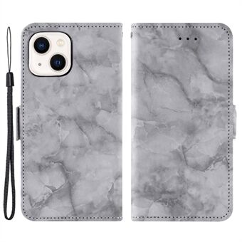 Voor iPhone 14 Marble Pattern Stand Shell, volledige bescherming dubbele magnetische sluiting PU lederen flip portemonnee cover - grijs