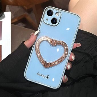 Anti-drop telefoonhoes voor iPhone 14 Schokbestendig hoesje Hartvormige standaard TPU + acryl telefoonhoes met strass decoratie