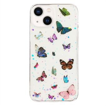 Voor iPhone 14 Hoesje Anti-Val TPU Telefoon Achterkanthoes Epoxy Glitter Vlinder