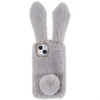 Voor iPhone 14 Leuke 3D Bunny Oren Furry Winter Warm Case Botsingsbestendig TPU Beschermende Telefoon Cover met Glitter Strass Strik