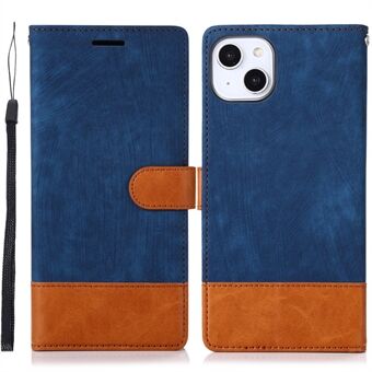 Skin-touch Feeling Stand Wallet Case voor iPhone 14, kleursplitsende PU-lederen telefoonhoes met volledige bescherming