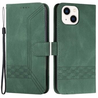 Rhombus -serie voor iPhone 14 PU-leer bedrukt met ruit en lijnen Telefoonhoes Portemonneehouder Stand sluiting Cover met riem