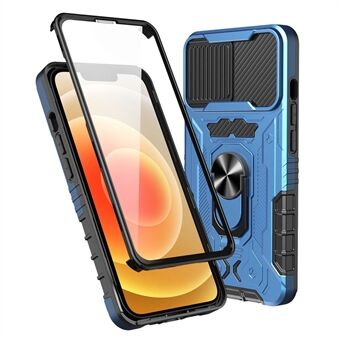 Slide Camera Protection PC + TPU-hoes voor iPhone 14, standaard volledige dekking telefoonhoes met gehard glazen schermfilm