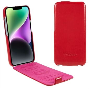 Voor iPhone 14 Vertical Flip PU lederen telefoonhoes bedrukt patroon Crazy Horse textuur anti Scratch mobiele telefoonhoes