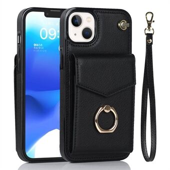 Voor iPhone 14 RFID Blocking Accordeon Stijl Kaart Tas Telefoon Beschermhoes Ring Kickstand Ontwerp PU Leer + TPU Back Case met Riem