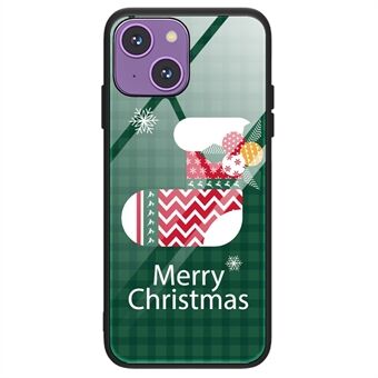 Voor iPhone 14 TPU + gehard glas Anti- Scratch Anti-drop achterbehuizing Leuke kerstpatroonbedrukking Beschermhoes - SD