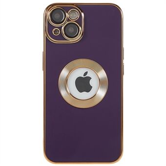 Voor iPhone 14 Hollow Logo Hole Design TPU Anti-drop Cover CD Texture Ring Decor Phone Back Case met Lens Film