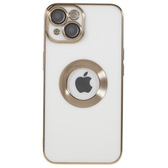 Voor iPhone 14 Hollow Logo Hole Design TPU Anti-drop Cover CD Texture Ring Decor Phone Back Case met Lens Film