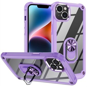 Voor iPhone 14 Metalen Ring Standaard Smartphone Beschermhoes PC + TPU Schokbestendig Anti-drop Back Cover