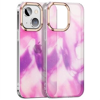 Voor iPhone 14 Gradiënt IMD Aquarel Glitter Poeder Telefoonhoes Gegalvaniseerd Soft TPU Hard PC Anti Scratch Hybrid Beschermhoes