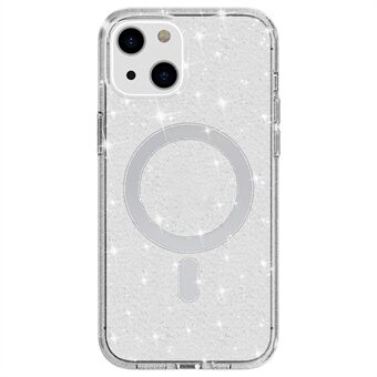 Voor iPhone 14 Transparante Glitter Beschermhoes Magnetische TPU+PC Telefoon Krasbestendige Hoes Compatibel met MagSafe Oplader