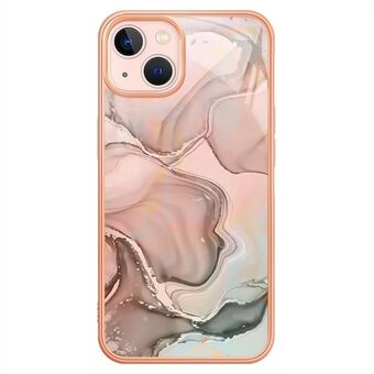 Voor iPhone 14 YB IMD Series-16 Stijl E Marmer Patroon Achterkant High Impact 2.0mm TPU IMD Galvaniseren Frame Telefoon Case