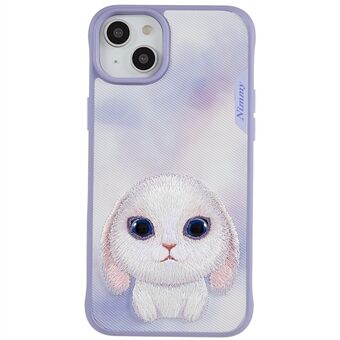 NIMMY Big Eyes Pet Series voor iPhone 14 Borduurwerk Cartoon Dier Telefoonhoes PU-leer gecoat PC + TPU Schokbestendige bescherming Achterkant