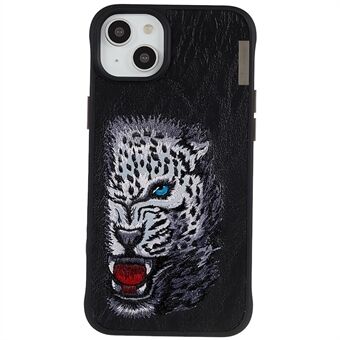 NIMMY Voor iPhone 14 Borduurwerk Dierpatroon Telefoonhoesje PU-leer + TPU + pc Antislip schokbestendige achterkant