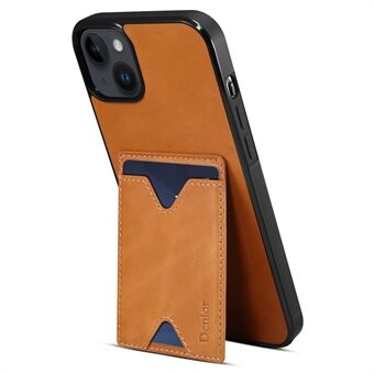 DENIOR Kaarthouder Kickstand Case voor iPhone 14 Schokbestendig telefoonhoesje Echt leer gecoate TPU harde pc-hoes